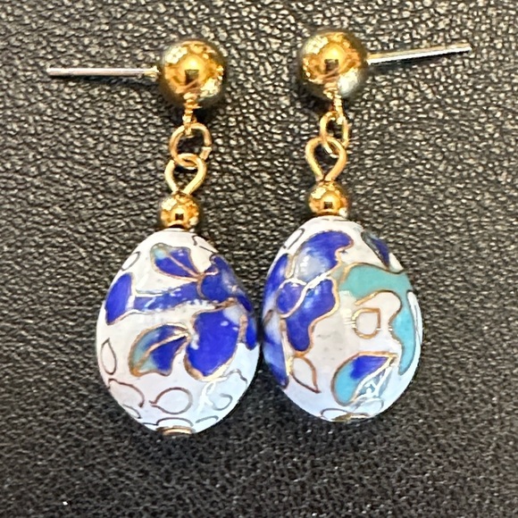 Jewelry - Vintage Cloisonné Enamel Drop Post Back Dangle Earrings